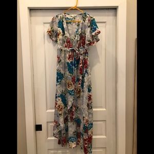 Floral wrap dress with high low hemline